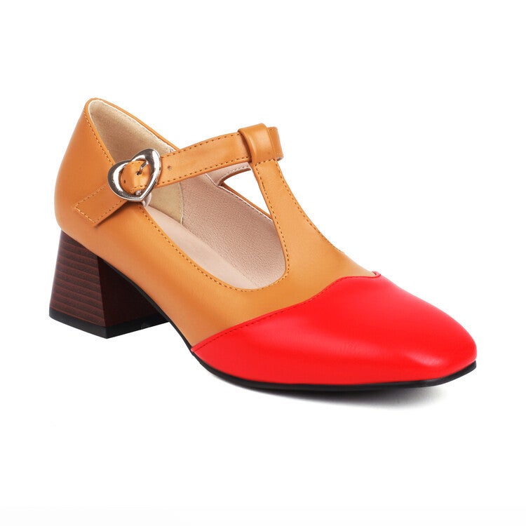 Color Matching Square Head Thick Heel T-Shaped Large Size Women'S Shoes Medium Heel Single-Layer Shoes For A- 03 - Image 4