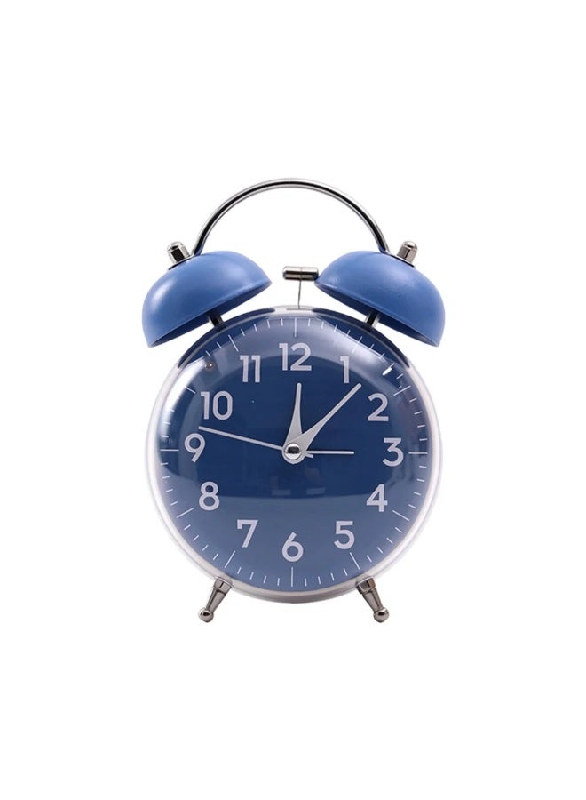 ساعة منبه عالية الصوت على شكل جرس مزدوج مع ضوء ليلي ناعم وساعة منبه للطلاب لتزيين المنزل وغرفة النوم والمكتب ( ازرق) - Image 1
