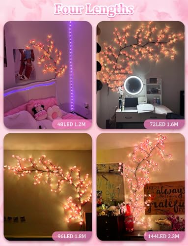 FIALAME 7.55 FT 144 LED Cherry Blossom Tree Branch Lights for Wall,8 Modes Pink Cherry Blossom Lights with Remote Timer,Willow Vine Lights for Bedroom decor,Light Up Cherry Blossom Decor,Holiday Birthday Gift - Image 5