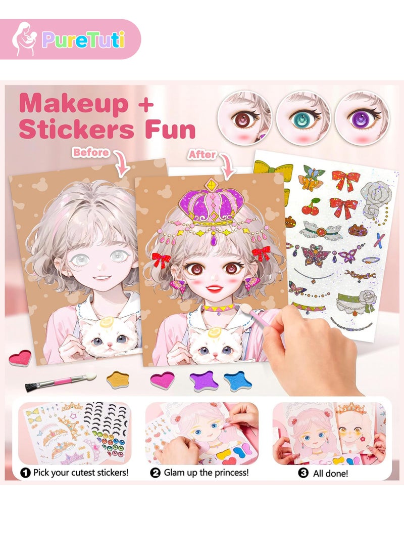 PureTuti Princess Makeup Stickers Toys Kit for GirlsBlush, Paper Makeup DIY Girls Toy Kit, Eyeshadow Paper Crafts, Cute Princess Diamond Painting, Ideal Birthday Gift for Girls Ages 4 5 6 7 8 9+ Year Old - Image 2