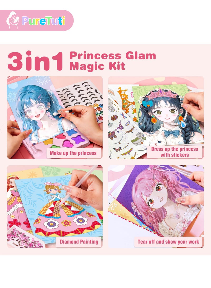 PureTuti Princess Makeup Stickers Toys Kit for GirlsBlush, Paper Makeup DIY Girls Toy Kit, Eyeshadow Paper Crafts, Cute Princess Diamond Painting, Ideal Birthday Gift for Girls Ages 4 5 6 7 8 9+ Year Old - Image 3
