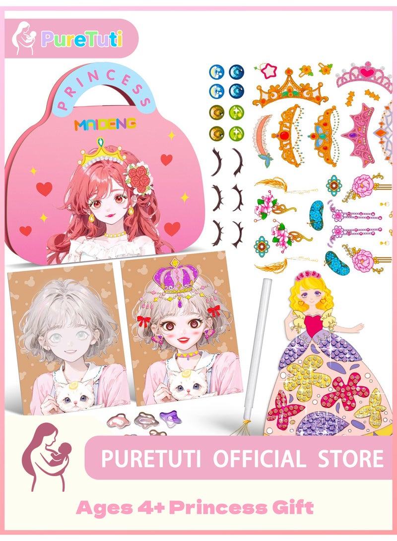 PureTuti Princess Makeup Stickers Toys Kit for GirlsBlush, Paper Makeup DIY Girls Toy Kit, Eyeshadow Paper Crafts, Cute Princess Diamond Painting, Ideal Birthday Gift for Girls Ages 4 5 6 7 8 9+ Year Old - Image 1