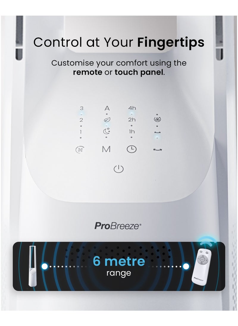 Pro Breeze - 40 inch Bladeless Tower Fan with DC Motor - Ultra Quiet Fan with Remote Control, LED Display, 6 Fan Speeds, 5 Operation Modes, 60° Automatic Oscillation & 7H Timer - Image 1