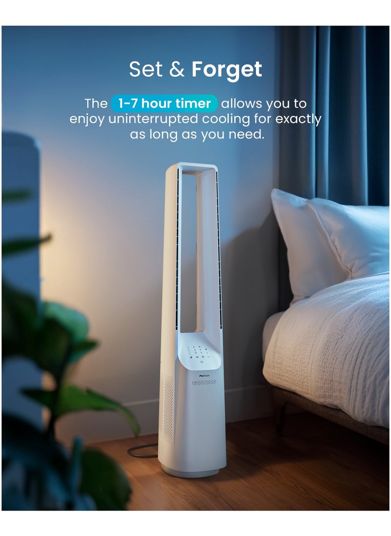 Pro Breeze - 40 inch Bladeless Tower Fan with DC Motor - Ultra Quiet Fan with Remote Control, LED Display, 6 Fan Speeds, 5 Operation Modes, 60° Automatic Oscillation & 7H Timer - Image 1