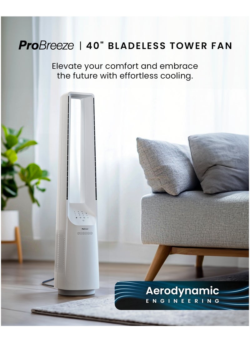 Pro Breeze - 40 inch Bladeless Tower Fan with DC Motor - Ultra Quiet Fan with Remote Control, LED Display, 6 Fan Speeds, 5 Operation Modes, 60° Automatic Oscillation & 7H Timer - Image 1