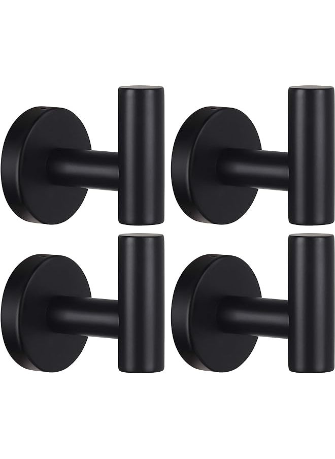 Zaboon Hooks Bathroom Coat Hook Robe Hook Stainless Steel Heavy Duty Door Hanger Towel Robe Clothes Cabinet Closet Sponges Wall Hook For Bathroom Bedroom Kitchen Hotel Pool 4 Packs Matte Black  - Image 1