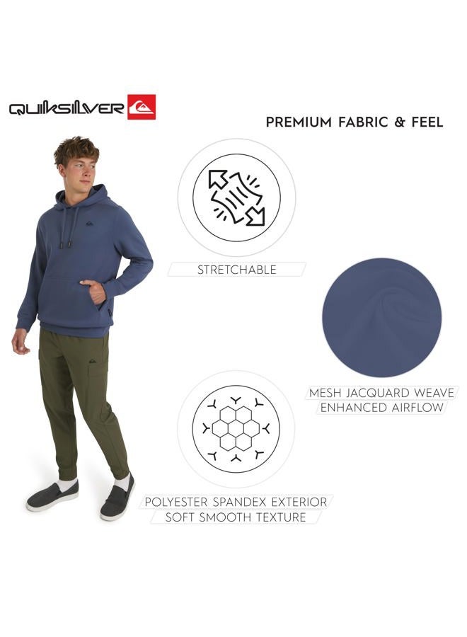 QUIKSILVER Men's Regular Fit Active Performance Heavyweight Jacquard Mesh and Polar Fleece Pullover Hoodie, Vintage Indigo, S - Image 4