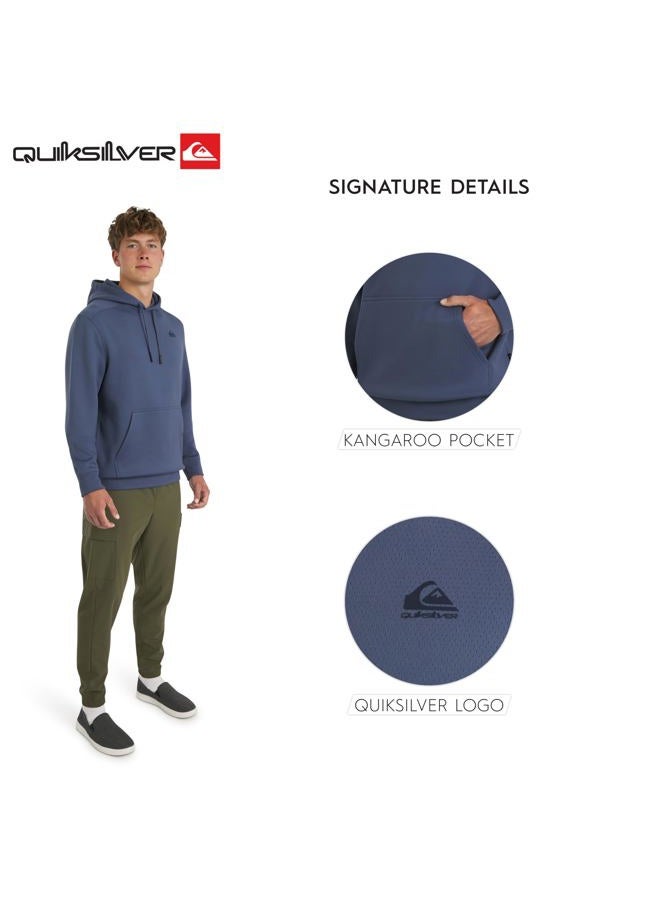 QUIKSILVER Men's Regular Fit Active Performance Heavyweight Jacquard Mesh and Polar Fleece Pullover Hoodie, Vintage Indigo, S - Image 5