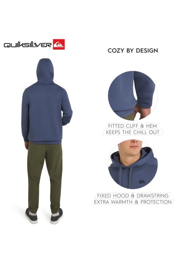 QUIKSILVER Men's Regular Fit Active Performance Heavyweight Jacquard Mesh and Polar Fleece Pullover Hoodie, Vintage Indigo, S - Image 3