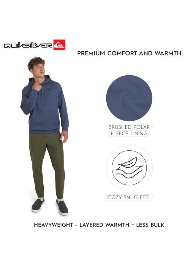 QUIKSILVER Men's Regular Fit Active Performance Heavyweight Jacquard Mesh and Polar Fleece Pullover Hoodie, Vintage Indigo, S - Image 2