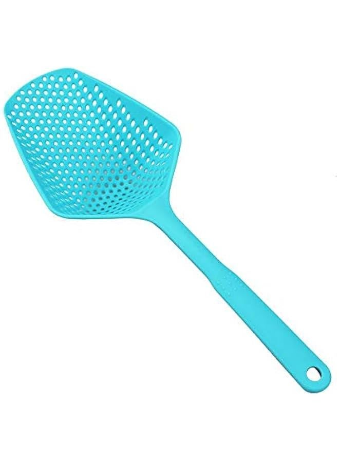 Long Handle Blue Colander Draining Scoop for Spaghetti, Noodles, and Veggies - 13.5'' Large Strainer Spoon Kitchen Tool  - Image 1