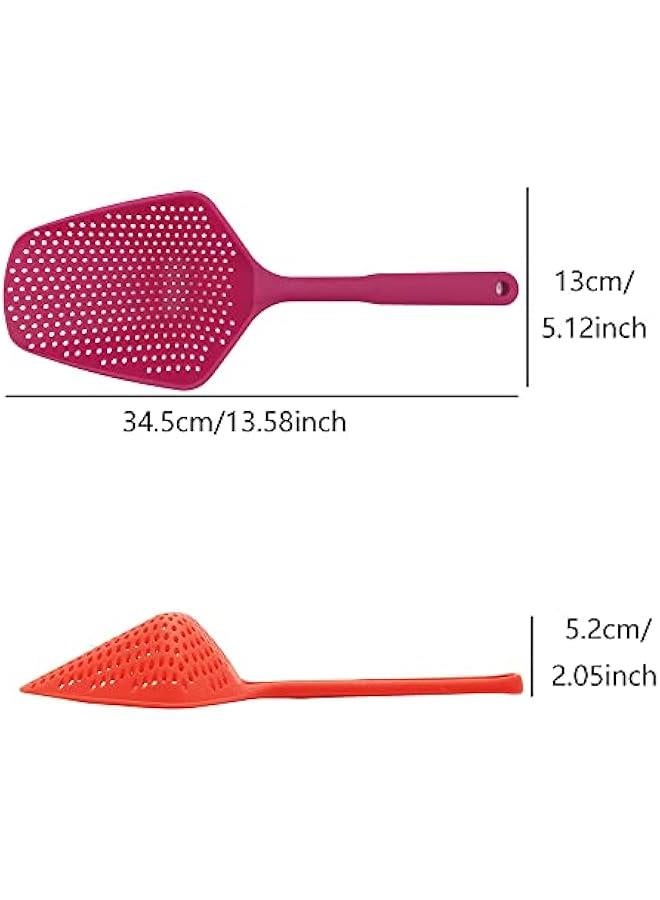 Long Handle Blue Colander Draining Scoop for Spaghetti, Noodles, and Veggies - 13.5'' Large Strainer Spoon Kitchen Tool  - Image 2