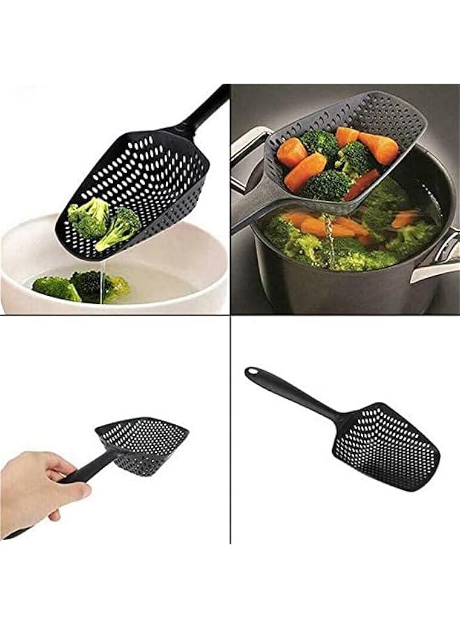 Long Handle Blue Colander Draining Scoop for Spaghetti, Noodles, and Veggies - 13.5'' Large Strainer Spoon Kitchen Tool  - Image 5
