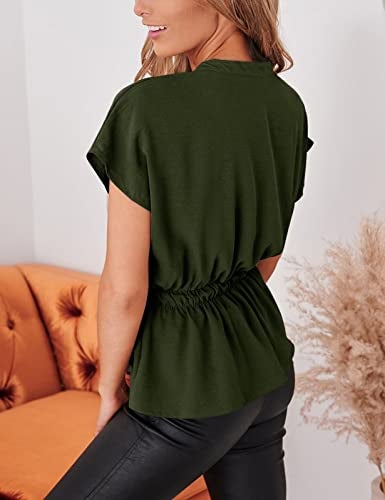 CiCiBird Womens Button Down Blouses Casual Peplum Summer Tops Dressy Chiffon Work Blouse Army Green - Image 2