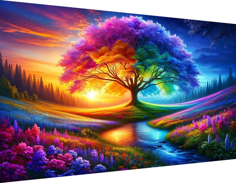 ijbnhd Large Diamond Painting, Tree of Life Extra Large Diamond Art Kits for Adults, Full Drill Round Big Diamond Painting, DIY Gem Art and Crafts for Home Wall Decor Gift 27.5 X 15.7inch - Image 1