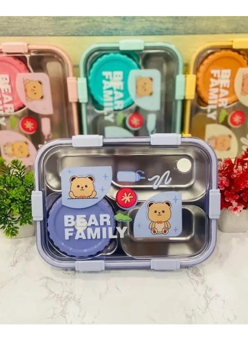 Laxon Laxon 7089 Bear Family stainless steel lunch box 700ml 3 Compartment with spoon - Purple - Image 2