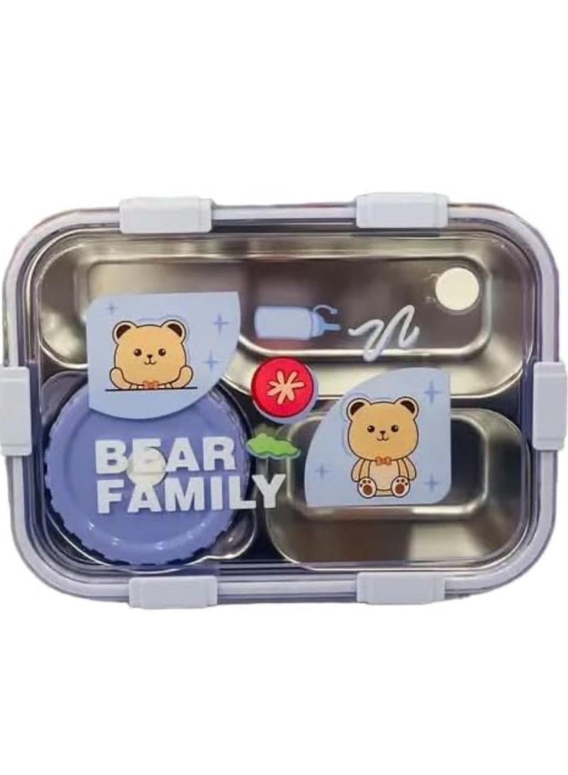 Laxon Laxon 7089 Bear Family stainless steel lunch box 700ml 3 Compartment with spoon - Purple - Image 1