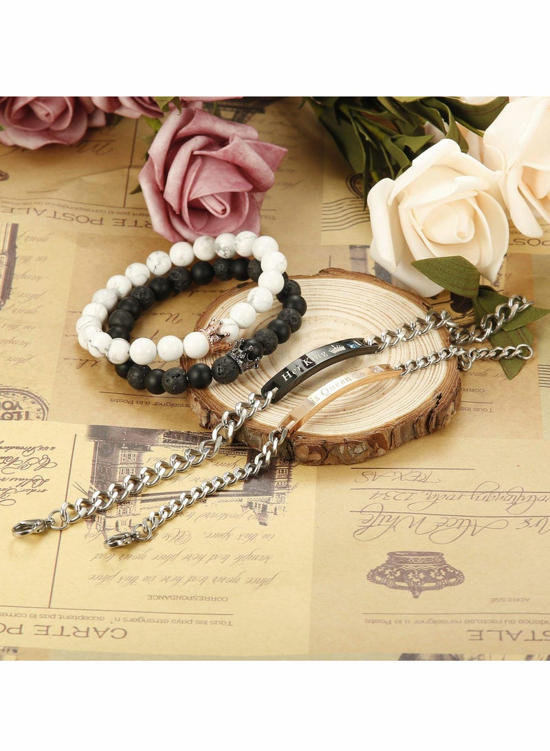 Excefore Couple Bracelet, Ladies Men's Matching Magnetic Crown Queen Bracelet Beads Natural Stone Beads Couple Beads Suitable for Gifts 4Pcs - Image 4