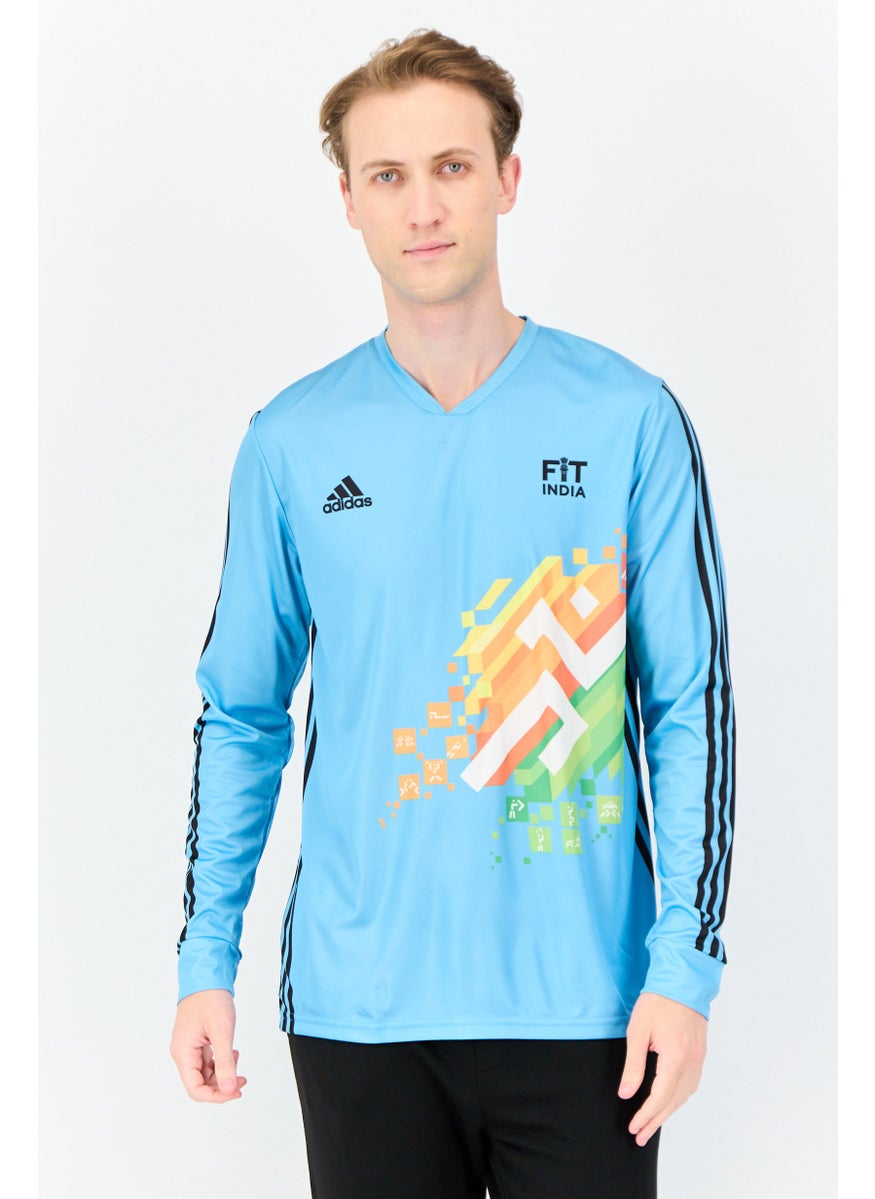 Adidas Men Sportswear Fit Long Sleeve Fit Indian Gymnastics Jersey, Sky Blue  - Image 1