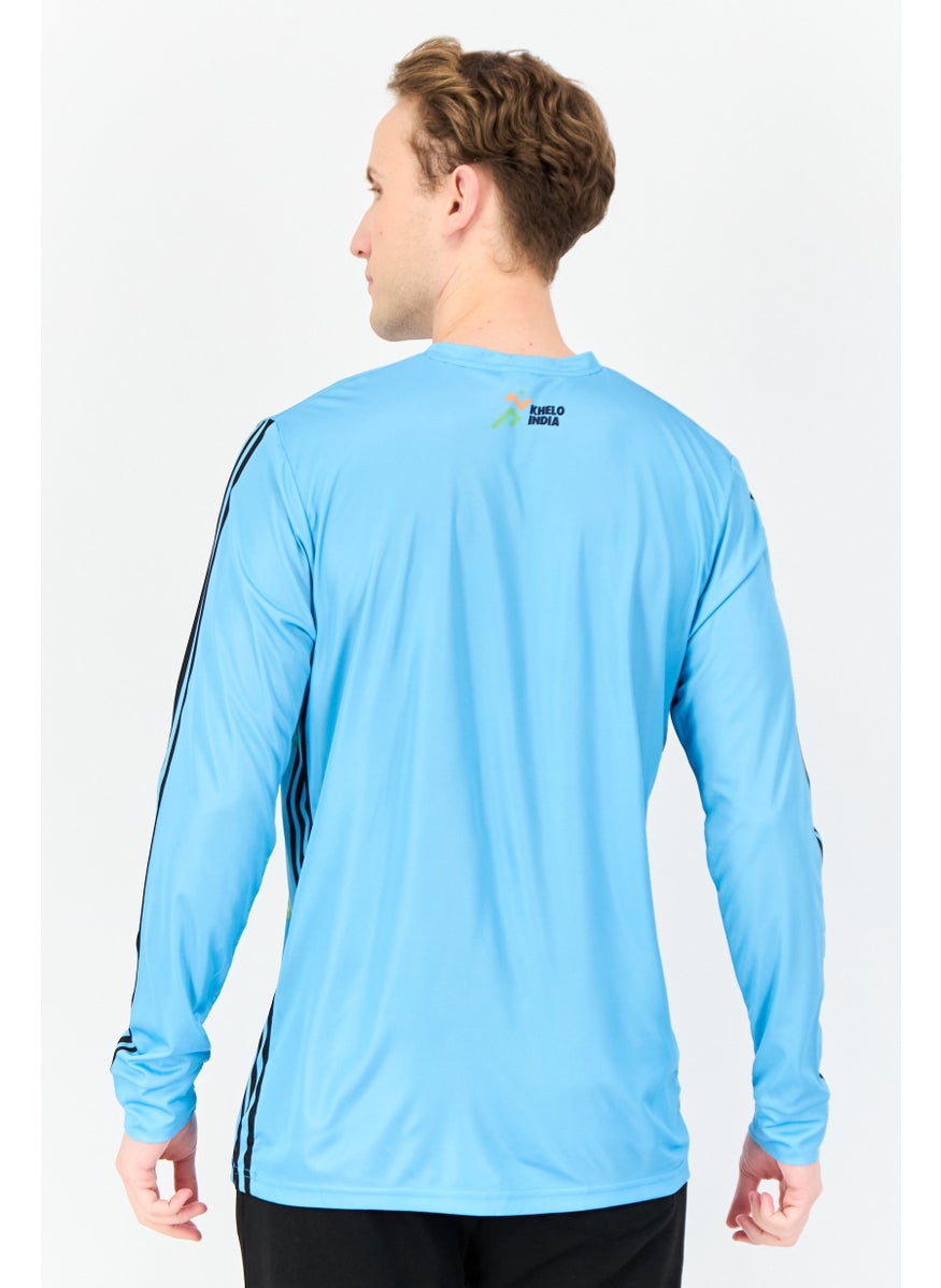 Adidas Men Sportswear Fit Long Sleeve Fit Indian Gymnastics Jersey, Sky Blue  - Image 3