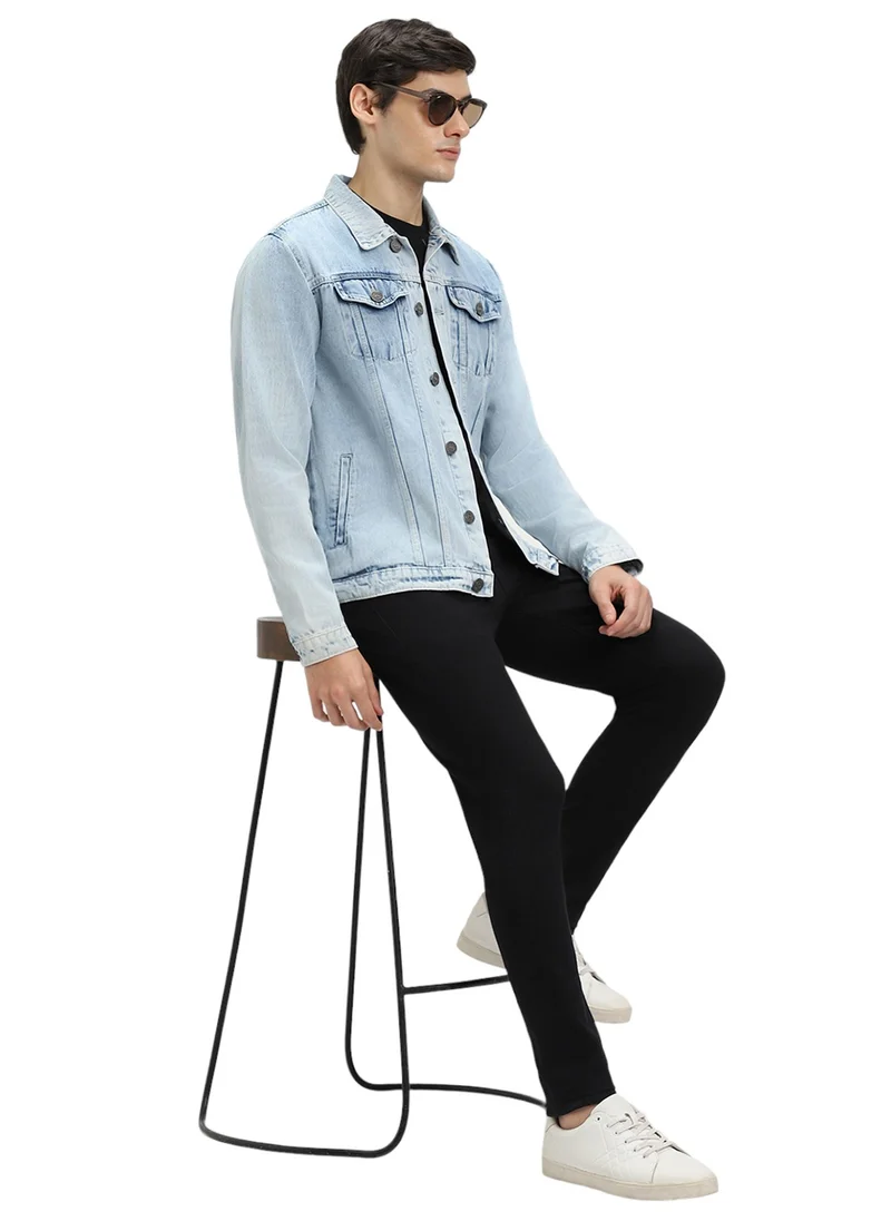 دينيس لينغو Regular Fit Indigo Men's Washed Denim Jacket, Full Sleeves, Spread Collar, Casual, Button Closure