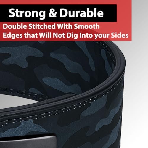 IBRO Powerlifting Lever Gym Belt – Power 10MM Extreme Heavy Duty Genuine Leather Belts - Squats Deadlifts Bodybuilding Weight Lifting IPF Power Lifting Strongman for Men 10mm Black Camo M - Image 5