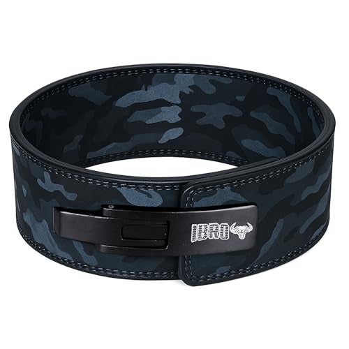 IBRO Powerlifting Lever Gym Belt – Power 10MM Extreme Heavy Duty Genuine Leather Belts - Squats Deadlifts Bodybuilding Weight Lifting IPF Power Lifting Strongman for Men 10mm Black Camo M - Image 1