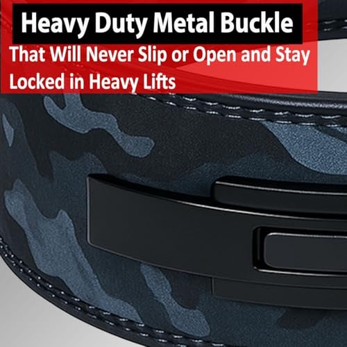 IBRO Powerlifting Lever Gym Belt – Power 10MM Extreme Heavy Duty Genuine Leather Belts - Squats Deadlifts Bodybuilding Weight Lifting IPF Power Lifting Strongman for Men 10mm Black Camo M - Image 4