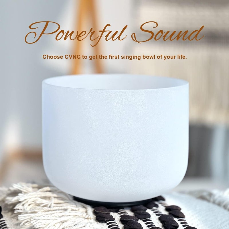 CVNC 440HZ 8 Inch F Note Heart Chakra Frosted Quartz Crystal Singing Bowl with Mallet and O-ring for Sound Healing Meditation - Image 4