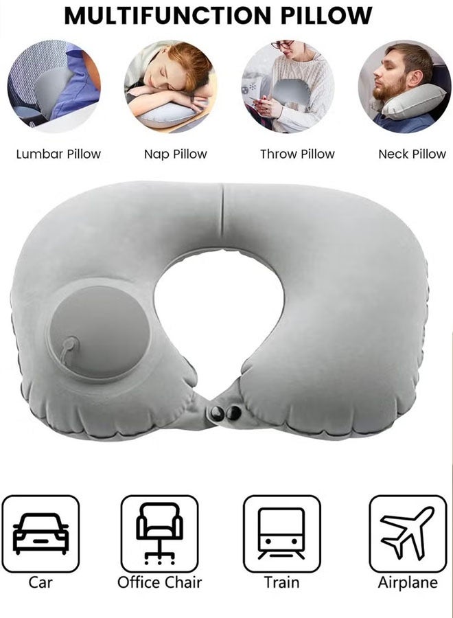 Aikenn Inflatable U-Shaped Pillow Adjustable Inflatable Neck Pillow Inflatable Travel Pillow Portable U-Shaped Pillow Airplane Neck Pillow Press Automatic Inflatable Neck Pillow Suitable For Airplane Travel Work Home (Gray)  - Image 2