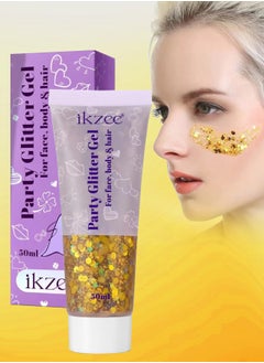 IKZEE 50ml Party Glitter Gel for Face Body and Hair Long Lasting Hight Pigmented Easy Apply Party Holographic Body Glitter Gel for Hair Ears Lip Nails Body and Neck Makeup Color 02  - Image 1