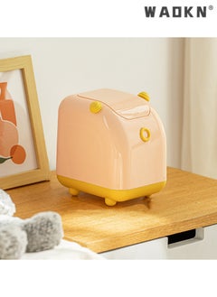 WAOKN Creative Plastic Desktop Trash Can, with Lid, Small Home & Office Cleaning Gadget, One-Touch Open/Close Desktop Storage Bin（pink）  - Image 1