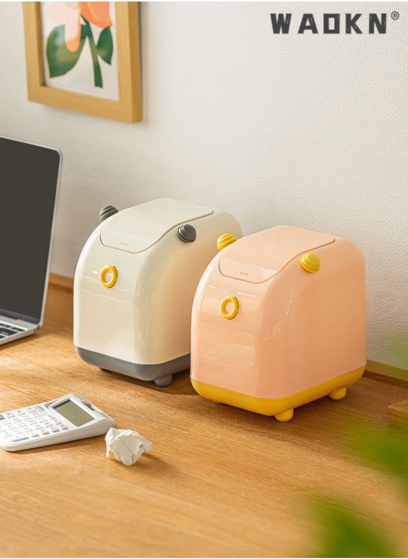 WAOKN - Creative Plastic Desktop Trash Can, with Lid, Small Home & Office Cleaning Gadget, One-Touch Open/Close Desktop Storage Bin（pink） - Image 1