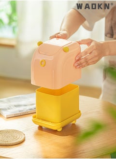 WAOKN Creative Plastic Desktop Trash Can, with Lid, Small Home & Office Cleaning Gadget, One-Touch Open/Close Desktop Storage Bin（pink）  - Image 3