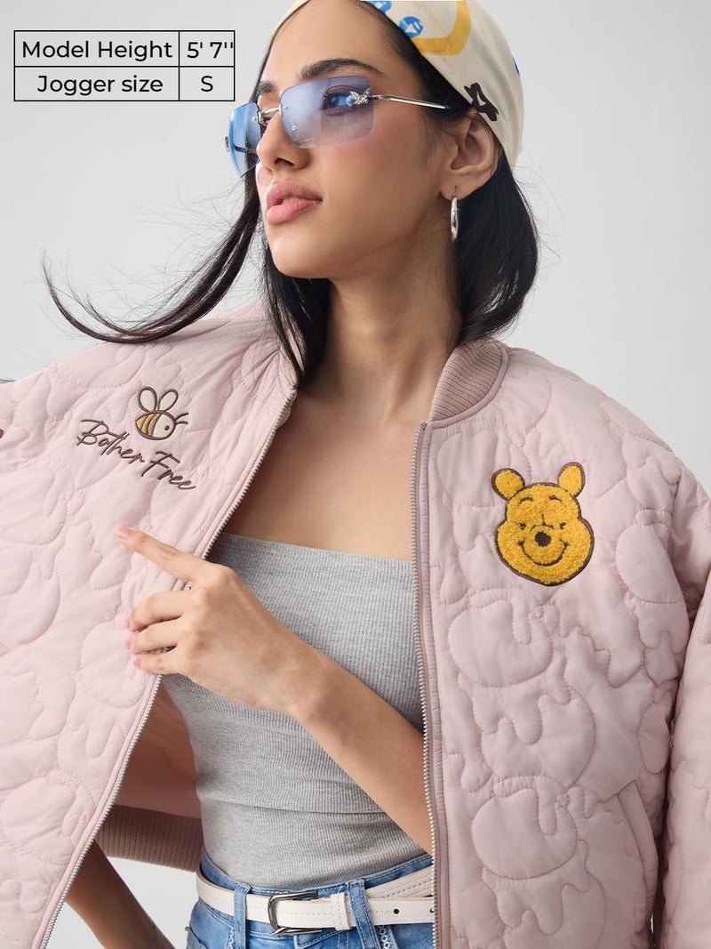 The Souled Store Disney: Bother Free Women and Girls Full Sleeves Spread Collar Quilted Embroidered Polyester Regular Fit Lightweight Casual Bomber Jacket - Image 2