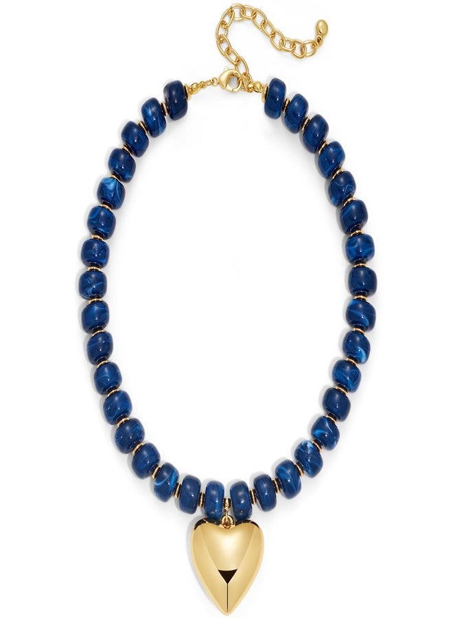 FAUTHENTICUTE Princess Blue Resin Beaded Necklace for Women With A Puffy Heart Charm Chunky Gold Heart Pendant Necklace Trendy Boho Choker Statement Necklace - Image 1
