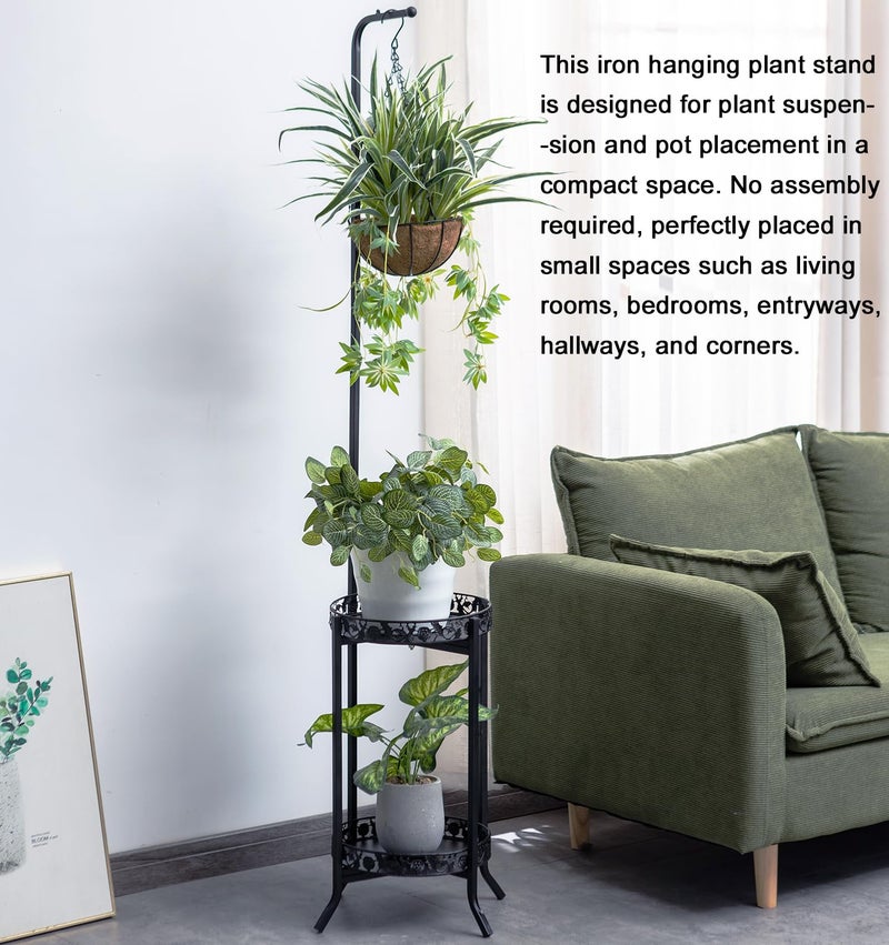 COPREE 2-tier Hanging Plant Stand, Space-Saving Iron Planter Shelves Flower Pot Organizer Rack Multiple Flower Pot Display Holder Shelf Indoor Outdoor Heavy Duty Planter Shelving Unit - Image 2