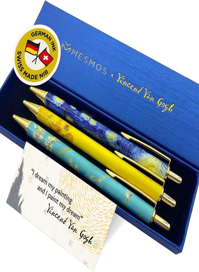 MESMOS 3pc Van Gogh Fancy Pen Set, Nice Cute Luxury Aesthetic Pens for Women Journaling, Pretty Luxury Office Journaling Journal Pens Women - Image 1