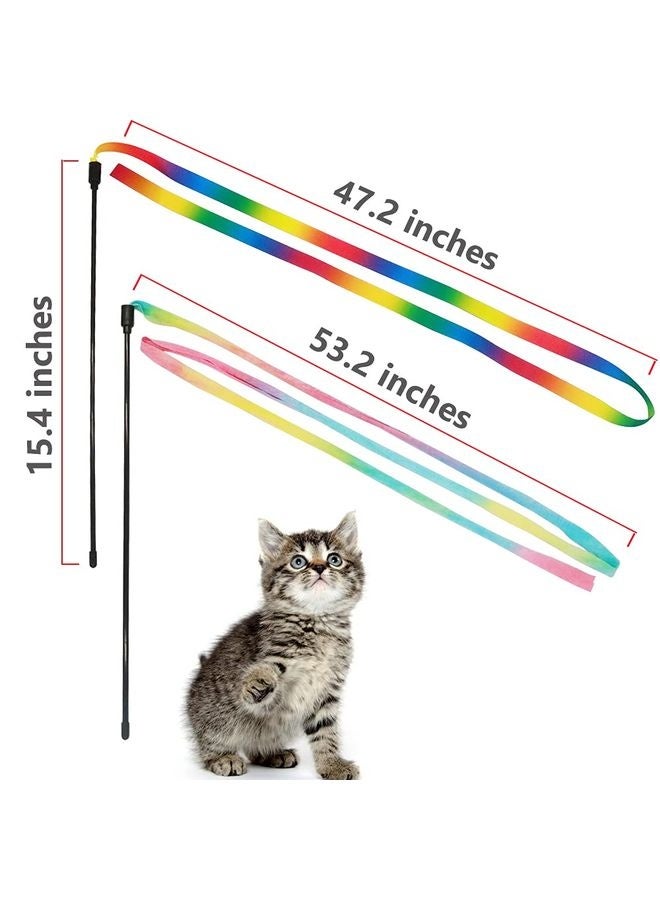 MOWKIT Interactive Cat Rainbow Wand Toys, Interactive Cat Teaser Wand String, Colorful Ribbon Charmer for Most Cats and Kittens - 2 Packs - Image 2