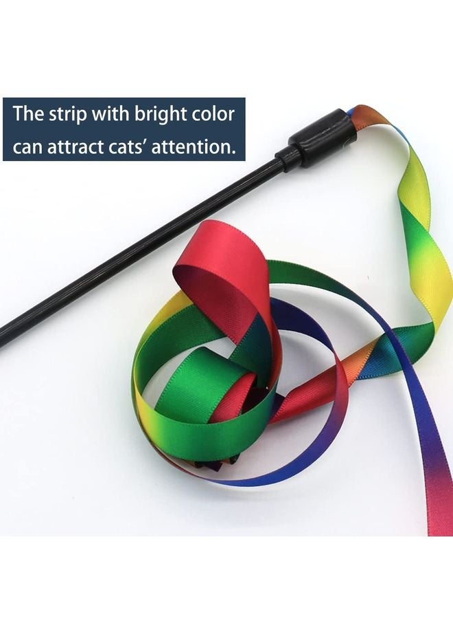 MOWKIT Interactive Cat Rainbow Wand Toys, Interactive Cat Teaser Wand String, Colorful Ribbon Charmer for Most Cats and Kittens - 2 Packs - Image 4
