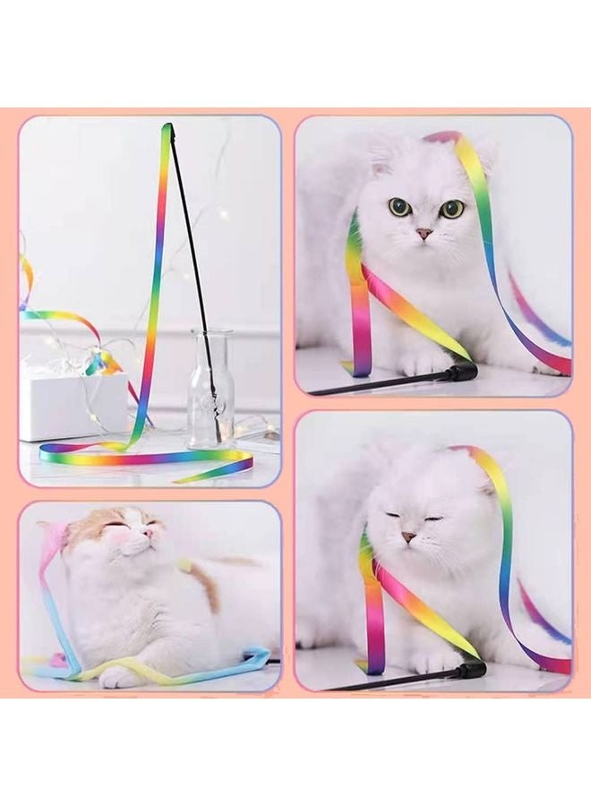 MOWKIT Interactive Cat Rainbow Wand Toys, Interactive Cat Teaser Wand String, Colorful Ribbon Charmer for Most Cats and Kittens - 2 Packs - Image 5