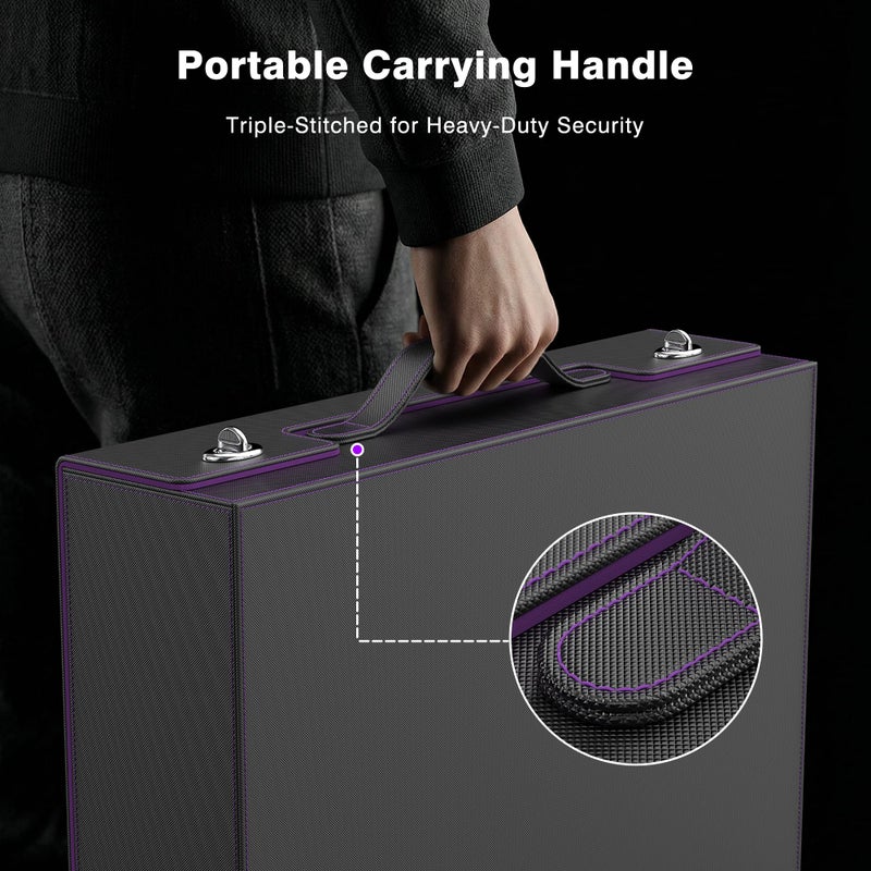 Kabinka Trading Card Storage Box with Handle & Mechanical Latch,5-Row 3900+ Commander MTG Card Case with Sealed Window,Top Loaders Organizer Deck Box for MTG/TCG/PTCG/Sports Cards (Black Purple) - Image 2