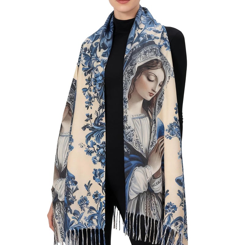 Riletese Virgen de Guadalupe Prayer Shawl Scarf Catholic Gifts For Women Mom Mexican Virgin Mary Pashmina Scarves Wrap (Rose) - Image 1