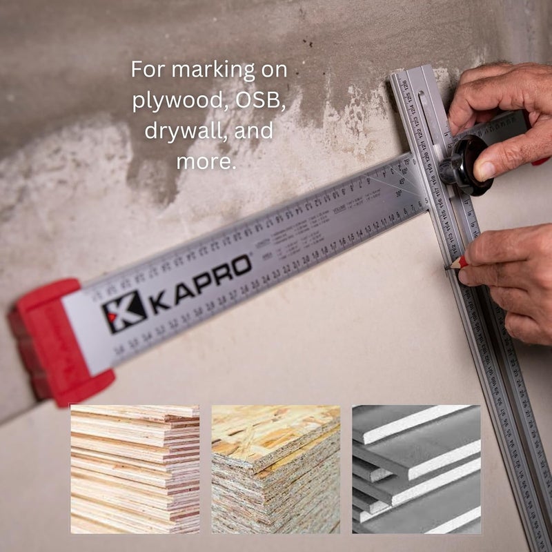 Kapro - 317 Adjustable Drywall T-Square Tool - Aluminum - for Layout and Marking - Features Sliding Head and Dual Directional Printed Scale - 48 Inch - Image 2