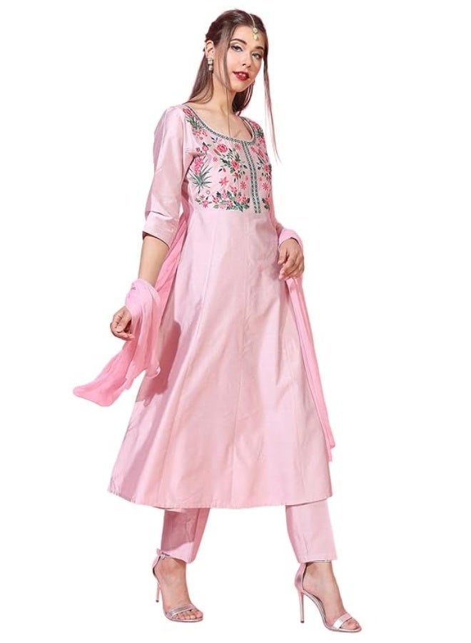 Vishudh Womens ETHNIC KURTA SET PINK 100% Viscose(L) - Image 1