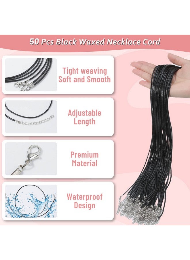 PAXCOO Necklace Cord Paxcoo 50Pcs Black Necklace String Rope With Clasp 24 Inch Black Waxed Cotton Cord Necklace Bulk For Charms Pendants Bracelets Necklaces Jewelry Making Supplies And Beading Supplies - Image 3