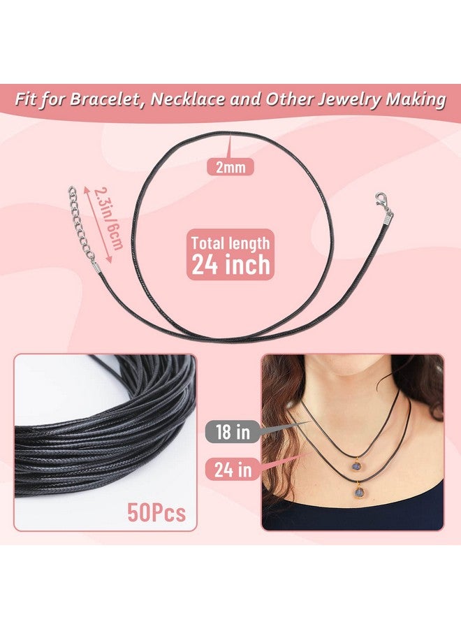 PAXCOO Necklace Cord Paxcoo 50Pcs Black Necklace String Rope With Clasp 24 Inch Black Waxed Cotton Cord Necklace Bulk For Charms Pendants Bracelets Necklaces Jewelry Making Supplies And Beading Supplies - Image 2