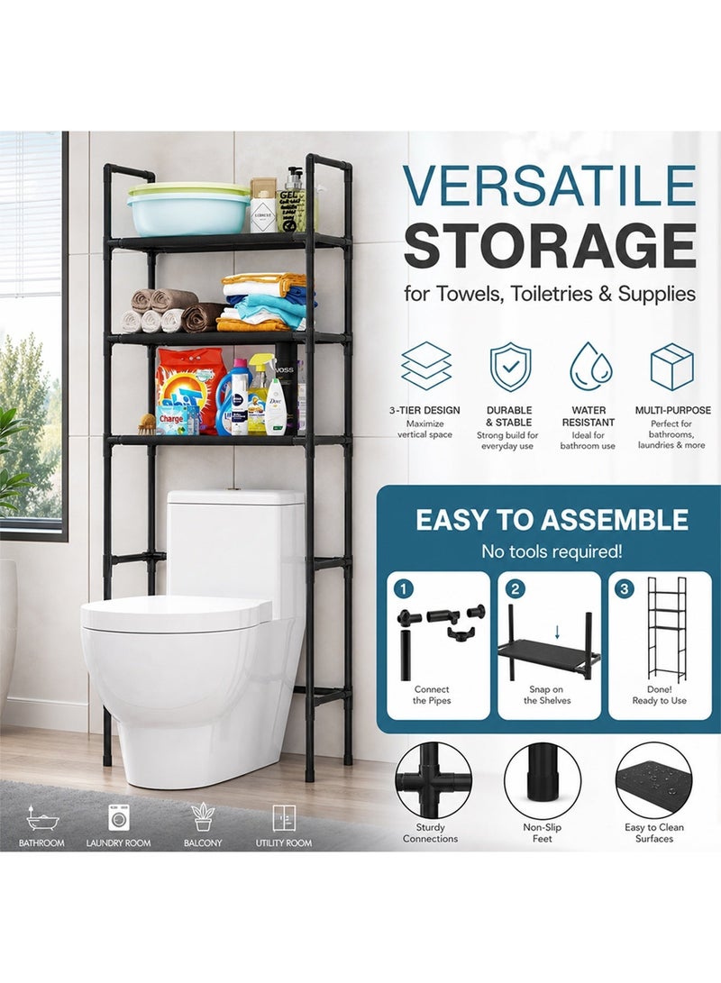 Taimi Bathroom Organizer Over The Toilet Storage 3-Tier Bathroom Shelves Over Toilet Shelf Above Toilet Storage Rack Freestanding Bathroom Space Saver with Adjustable Shelves and Baskets Black - Image 5