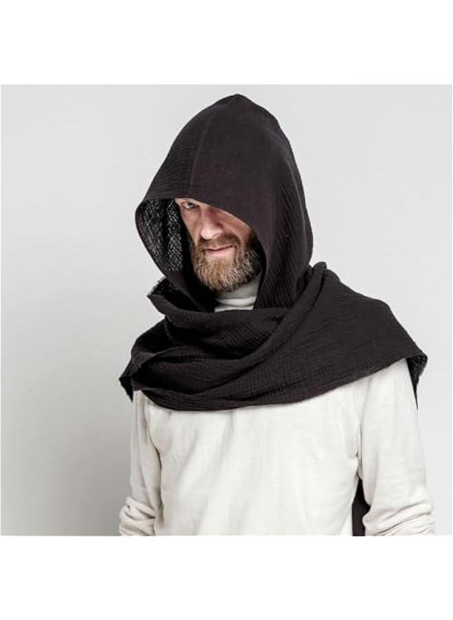 Generic - Women Men Fashion Medieval Cape Shawl Scarf Multifunctional Linen Cotton Scarf Hooded Cowl Vintage Goth Costume - Image 1