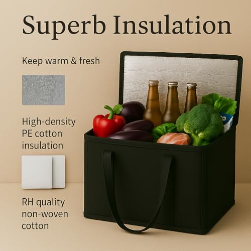 musbus 2-Pack, XL-Large Insulated Grocery Shopping Bags, Black, Reusable Bag,Thermal Zipper,Collapsible,Tote,Cooler,Food Transport hot and Cold,Camping, delivery Groceries Freezer - Image 5